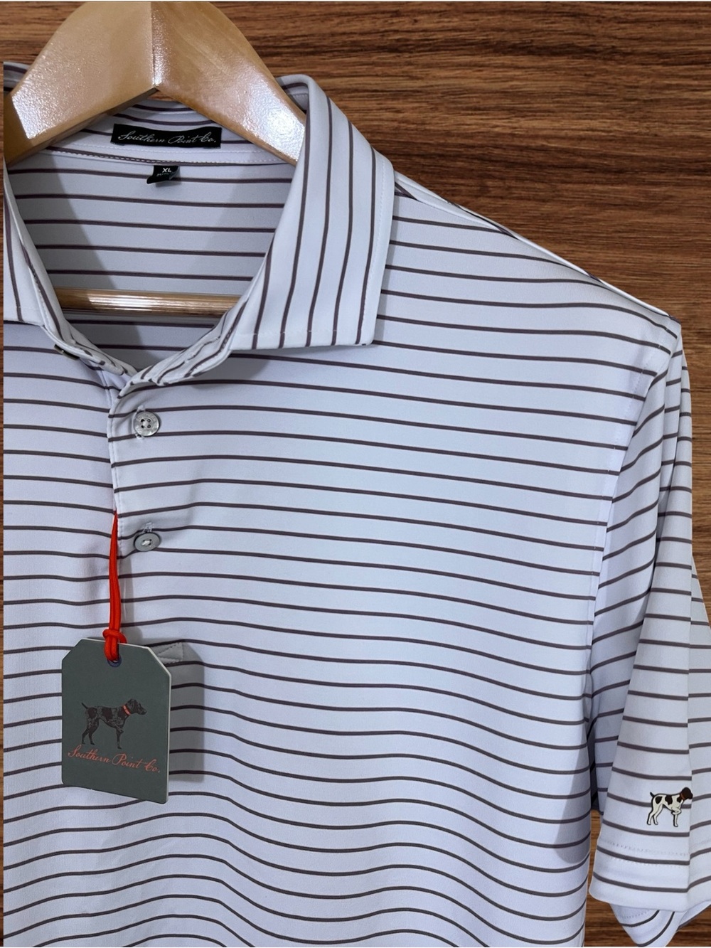 Southern Point Co Horizon Stripe White/Elderberry Performance Polo Size XL - Picture 2 of 6
